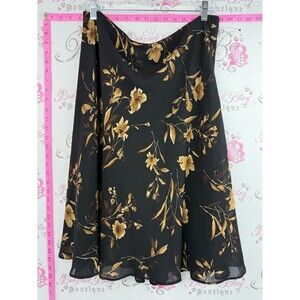 Skirt Y2K Black Floral Circle midi Skirt with Gold Print feminine flowy fabric